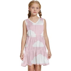 Clouds Pink Pattern   Kids  Sleeveless Tiered Mini Dress