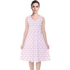 Little Clouds Pattern Pink V-neck Midi Sleeveless Dress  by ConteMonfrey