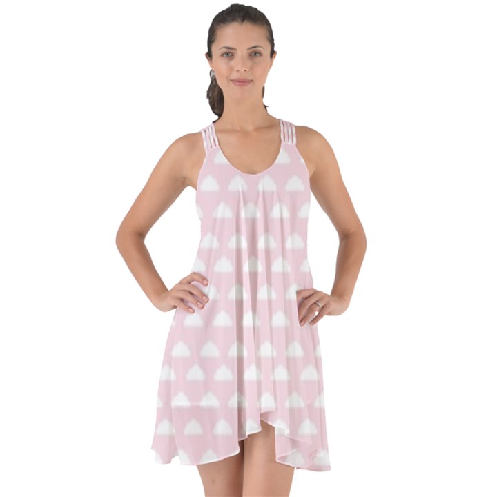 Little Clouds Pattern Pink Show Some Back Chiffon Dress