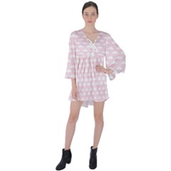 Little Clouds Pattern Pink V-neck Flare Sleeve Mini Dress by ConteMonfrey