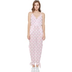 Little Clouds Pattern Pink Sleeveless Tie Ankle Chiffon Jumpsuit by ConteMonfrey