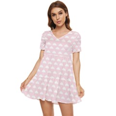 Little Clouds Pattern Pink Tiered Short Sleeve Babydoll Dress by ConteMonfrey