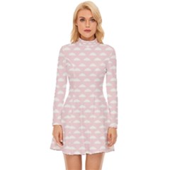 Little Clouds Pattern Pink Long Sleeve Velour Longline Dress by ConteMonfrey