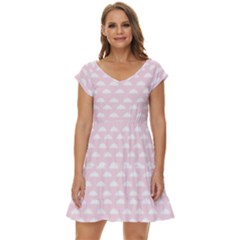 Little Clouds Pattern Pink Short Sleeve Tiered Mini Dress by ConteMonfrey