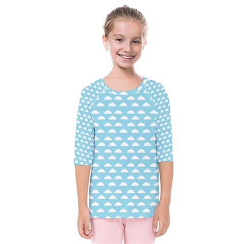 Little Clouds Blue  Kids  Quarter Sleeve Raglan Tee by ConteMonfrey