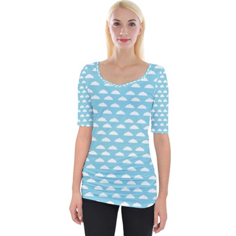 Little Clouds Blue  Wide Neckline Tee by ConteMonfrey