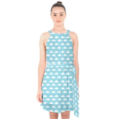 Little Clouds Blue  Halter Collar Waist Tie Chiffon Dress by ConteMonfrey