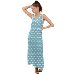 Little Clouds Blue  V-neck Chiffon Maxi Dress by ConteMonfrey