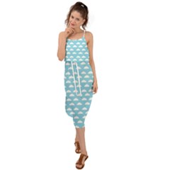 Little Clouds Blue  Waist Tie Cover Up Chiffon Dress