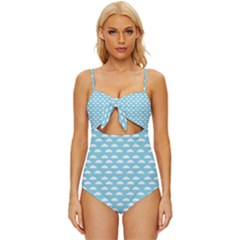 Little Clouds Blue  Knot Front One-piece Swimsuit by ConteMonfrey