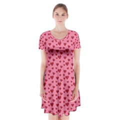 Cute Little Hearts Short Sleeve V-neck Flare Dress