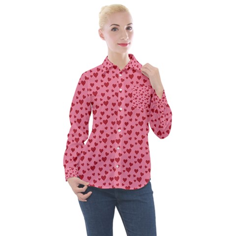 Cute Little Hearts Women s Long Sleeve Pocket Shirt by ConteMonfrey