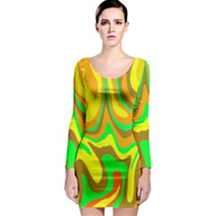 Groovy Wavy Pattern Colorful Pattern Long Sleeve Bodycon Dress by Wegoenart