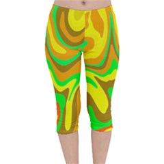 Groovy Wavy Pattern Colorful Pattern Velvet Capri Leggings  by Wegoenart