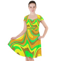 Groovy Wavy Pattern Colorful Pattern Cap Sleeve Midi Dress by Wegoenart