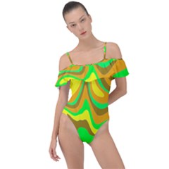 Groovy Wavy Pattern Colorful Pattern Frill Detail One Piece Swimsuit by Wegoenart