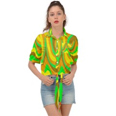 Groovy Wavy Pattern Colorful Pattern Tie Front Shirt  by Wegoenart