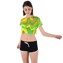 Groovy Wavy Pattern Colorful Pattern Tie Back Short Sleeve Crop Tee by Wegoenart