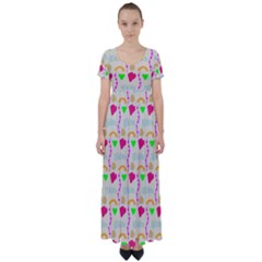 Geometric Shape Pattern Shapes High Waist Short Sleeve Maxi Dress