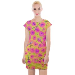 Cherries Fruit Food Neon Texture Fluorescent Cap Sleeve Bodycon Dress by Wegoenart