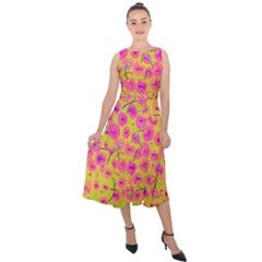 Cherries Fruit Food Neon Texture Fluorescent Midi Tie-back Chiffon Dress by Wegoenart