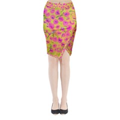 Cherries Fruit Food Neon Texture Fluorescent Midi Wrap Pencil Skirt by Wegoenart