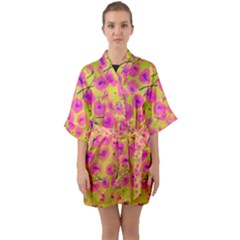 Cherries Fruit Food Neon Texture Fluorescent Half Sleeve Satin Kimono  by Wegoenart