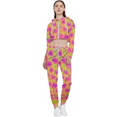 Cherries Fruit Food Neon Texture Fluorescent Cropped Zip Up Lounge Set by Wegoenart