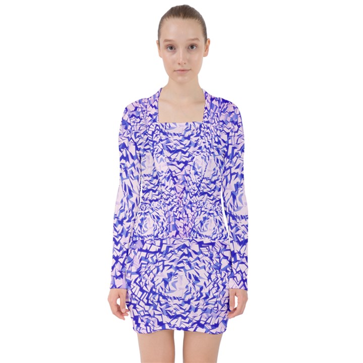 Cubes Cube Abstract Geometric Art V-neck Bodycon Long Sleeve Dress