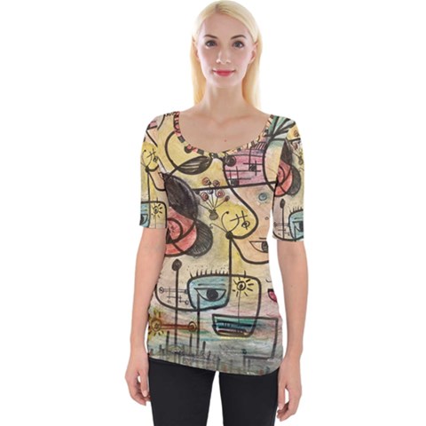 Puzzle Abstract Drawing Mysterious Wide Neckline Tee by Wegoenart