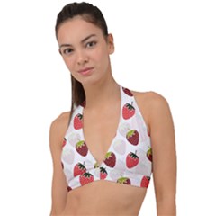 Strawberry Fruit Pattern Background Halter Plunge Bikini Top by Wegoenart