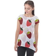 Strawberry Fruit Pattern Background Cap Sleeve High Low Top by Wegoenart