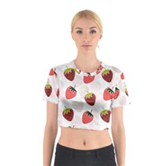 Strawberry Fruit Pattern Background Cotton Crop Top by Wegoenart