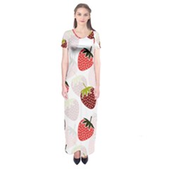 Strawberry Fruit Pattern Background Short Sleeve Maxi Dress by Wegoenart