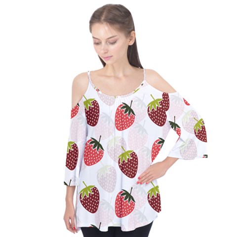 Strawberry Fruit Pattern Background Flutter Tees by Wegoenart