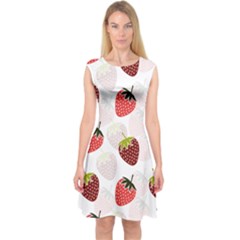 Strawberry Fruit Pattern Background Capsleeve Midi Dress by Wegoenart