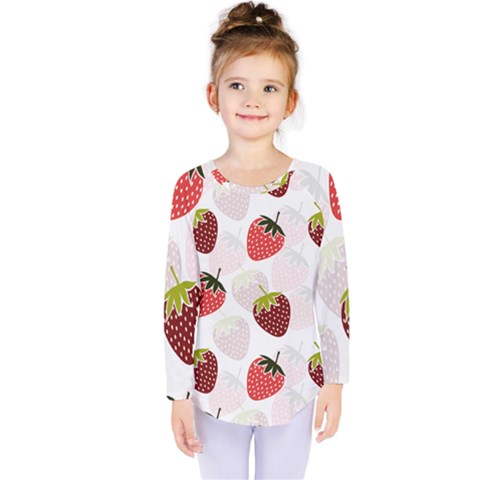 Strawberry Fruit Pattern Background Kids  Long Sleeve Tee by Wegoenart