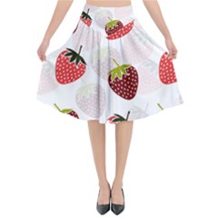 Strawberry Fruit Pattern Background Flared Midi Skirt by Wegoenart