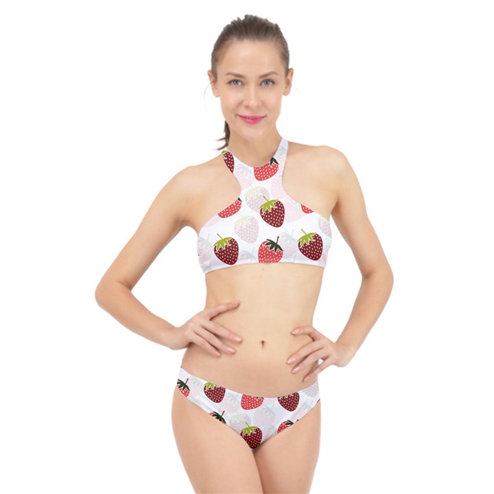 Strawberry Fruit Pattern Background High Neck Bikini Set