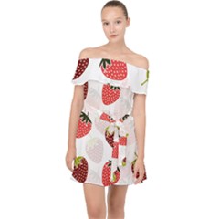 Strawberry Fruit Pattern Background Off Shoulder Chiffon Dress by Wegoenart