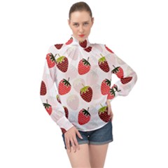 Strawberry Fruit Pattern Background High Neck Long Sleeve Chiffon Top by Wegoenart