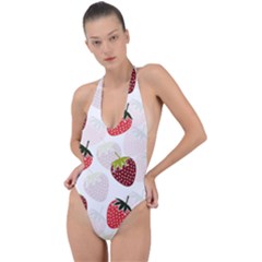 Strawberry Fruit Pattern Background Backless Halter One Piece Swimsuit