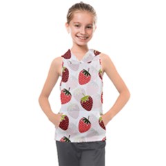 Strawberry Fruit Pattern Background Kids  Sleeveless Hoodie by Wegoenart