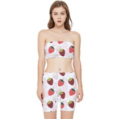 Strawberry Fruit Pattern Background Stretch Shorts And Tube Top Set by Wegoenart