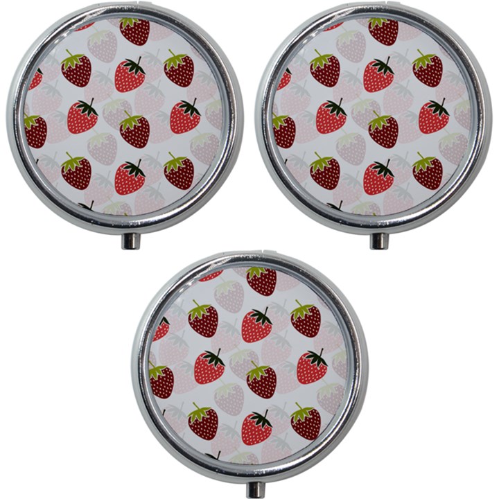 Strawberry Fruit Pattern Background Mini Round Pill Box (Pack of 3)