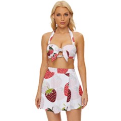 Strawberry Fruit Pattern Background Vintage Style Bikini Top And Skirt Set  by Wegoenart