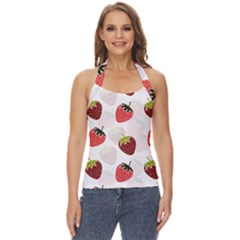 Strawberry Fruit Pattern Background Basic Halter Top by Wegoenart