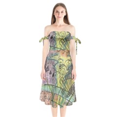 Energy Flow Intuition Shoulder Tie Bardot Midi Dress by Wegoenart