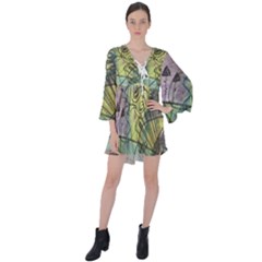 Energy Flow Intuition V-neck Flare Sleeve Mini Dress by Wegoenart