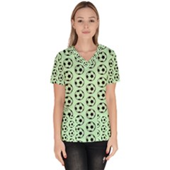 Pattern Ball Soccer Background Women s V-Neck Scrub Top